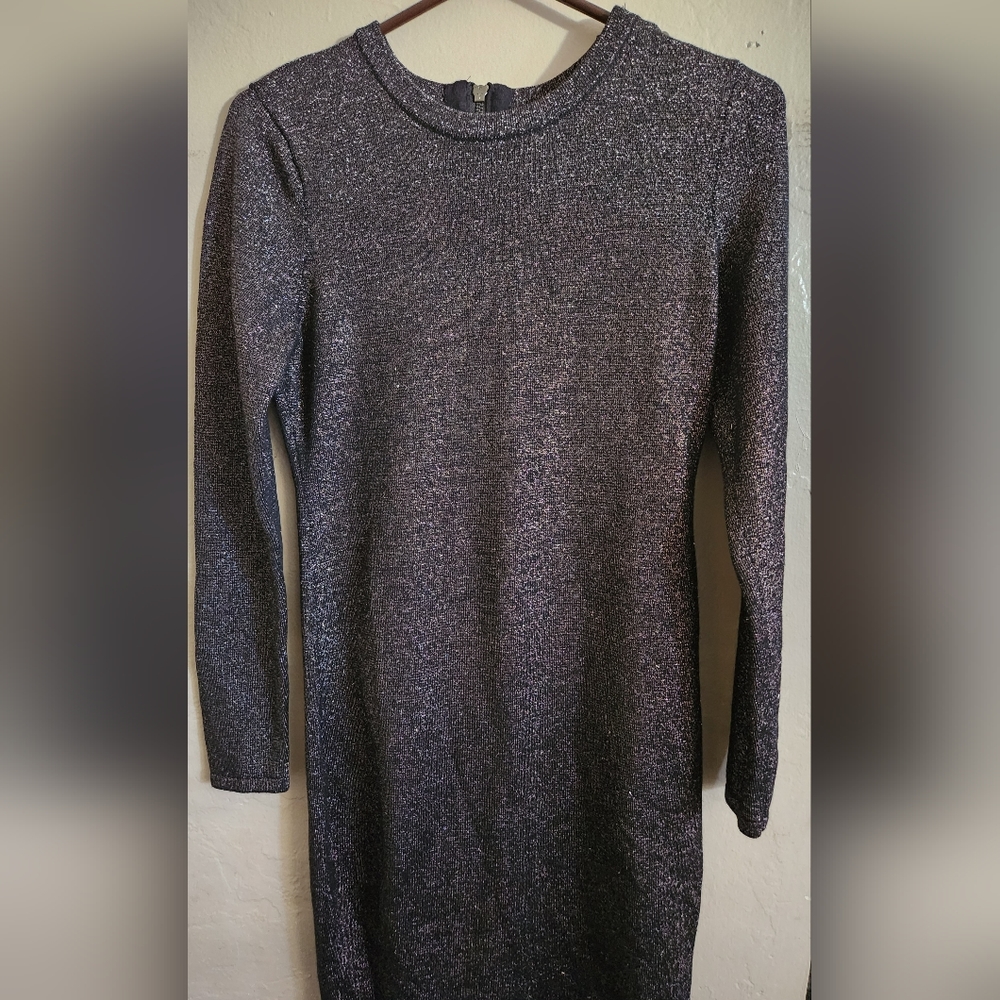 Vince Camuto Medium Black Gold Sparkle Metallic Zip-Up Dress - Picture 4 of 4